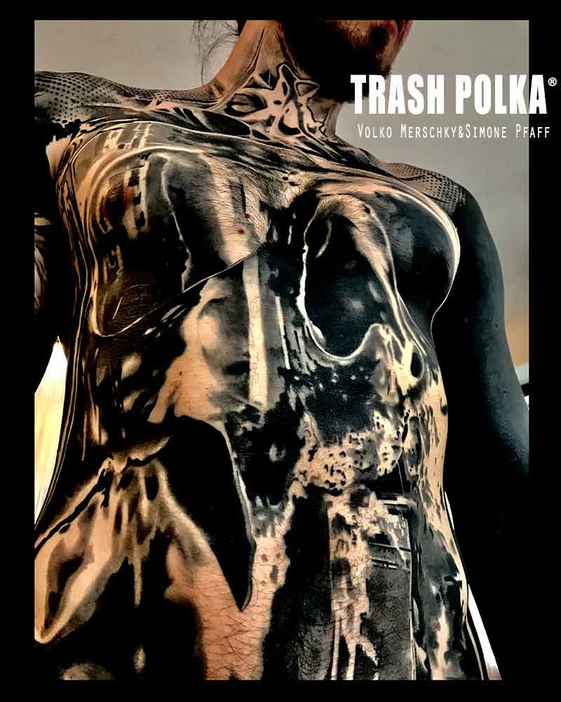 a detail shoot of trash polka full body concept