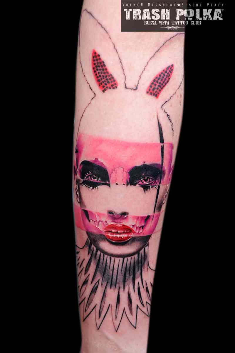 trash polka tattoo an early one pretty pink girl rabbit skull face