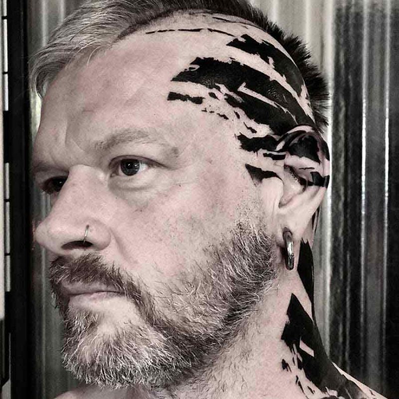 radical trash polka head tattoo sumi ink style or brush stroke calligraphy